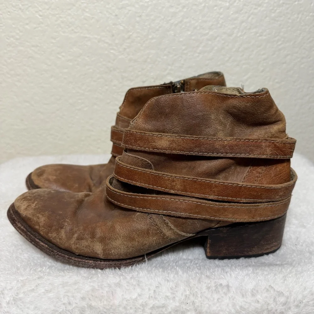 Freebird By Steven Watts Brown Distressed Leather Ankle Boots Size 9